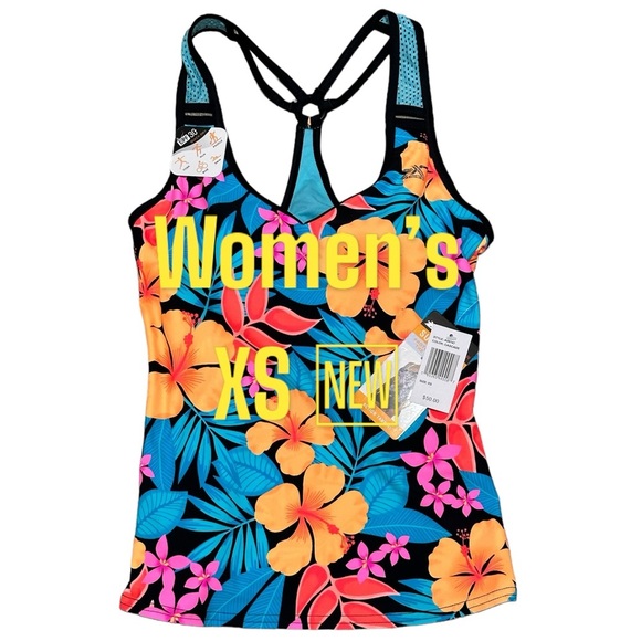 Women’s Zeroxposur XS Tankini Padded UPF Swim Swimwear Tank Top Teal Orange NWT - Picture 2 of 9